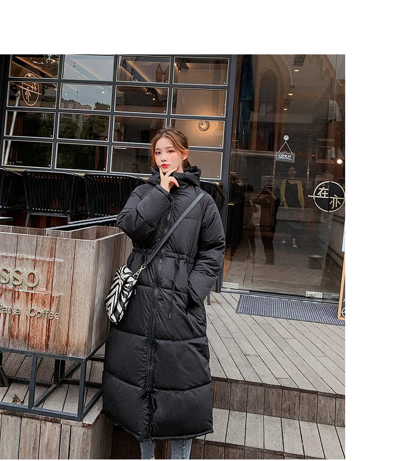 Winter New Style Korean-style Slimming Slim Fit Drawstring Cotton Coat Women's Long over-the-Knee Thick Warm Coat Fashion W