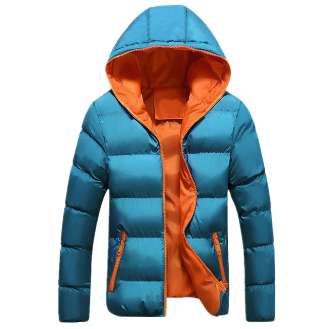 D01 Blue Orange Мужские спортивные теплые парки, зимнее ветрозащитное пальто для альпинизма, Мужская однотонная модная плотная Удобная парка с капюшоном для бега - Цвет: D01 Blue Orange