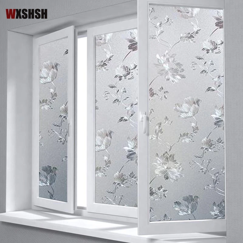 Hibiscus Flower Pattern Window Film PVC Frosted Private 3D Static Cling Privacy Protection Glass for Meeting Room window privacy film,window film