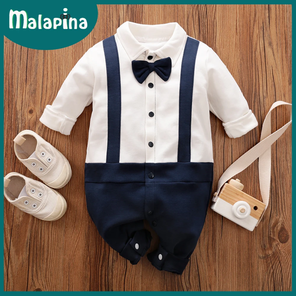 Cotton baby suit Malapina Newborn Baby Boy Rompers Summer Clothes Infant Short Sleeve Jumpsuit Overalls Outfit with Bow Tie Toddler Girl Clothing black baby bodysuits	 Baby Rompers