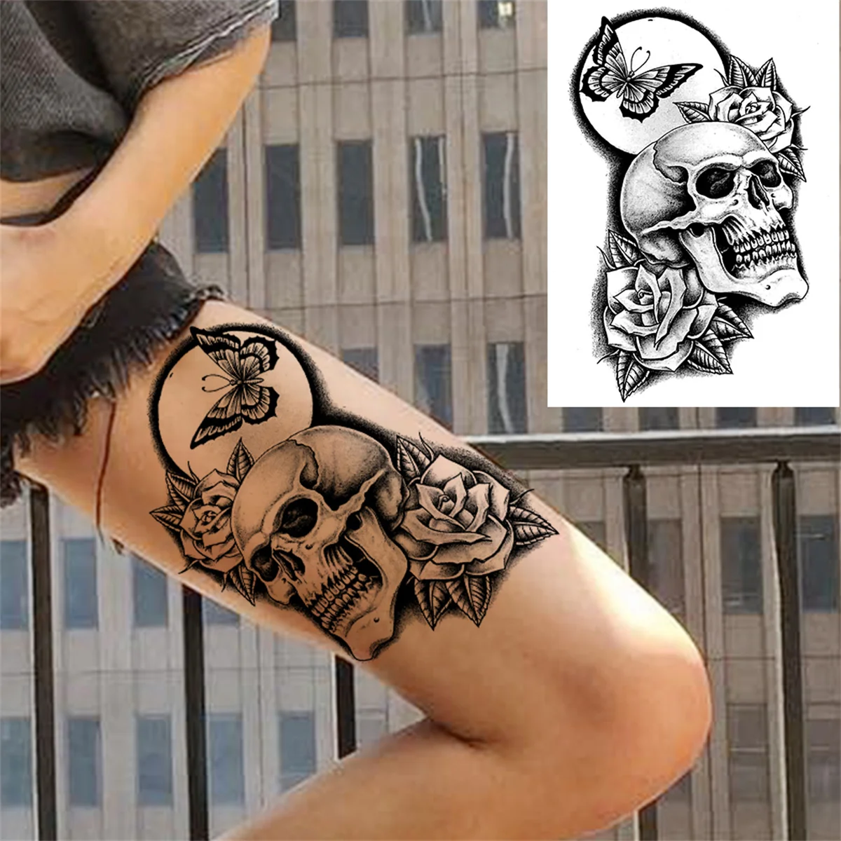 Pendant Flower Temporary Tattoos For Women Adult Fake Jewelry Tattoo Sticker Peony Black Henna Moon Large Thigh Tatoo Waterproof 5