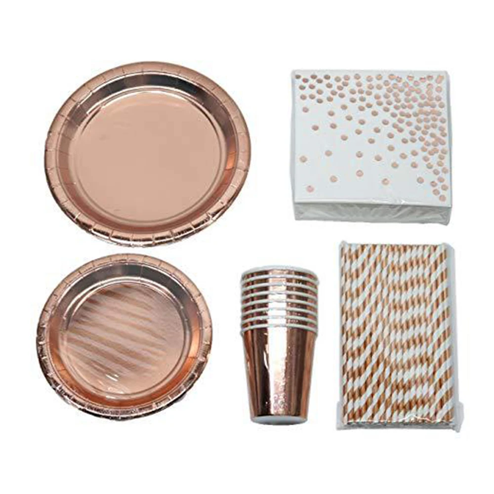 cheap 2019 Hot Disposable Tableware Sets Party Cup Plates Napkin Straw Party Tableware for Wedding Decor Birthday Party Supplies