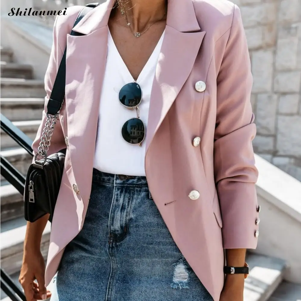 Women Blazers And Jackets Red Autumn Office Women Suit Coat Slim Casual Solid Color Suit Jacket Pink Female Blazer Coat 3xl