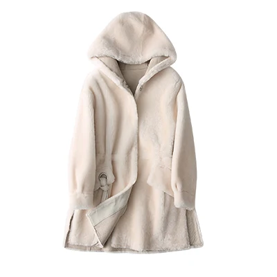 Natural Real Fur Coat Female Wool Jacket Korean Vintage Tops Autumn Winter Sheepskin Coat Women Clothes Manteau Femme - Цвет: beige
