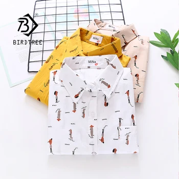 

New Arrival Women Cartoon Print Blouse Long Sleeve White Cotton Shirt Vintage Oversize Tops Summer Casual Wear Feminina Blusa T0