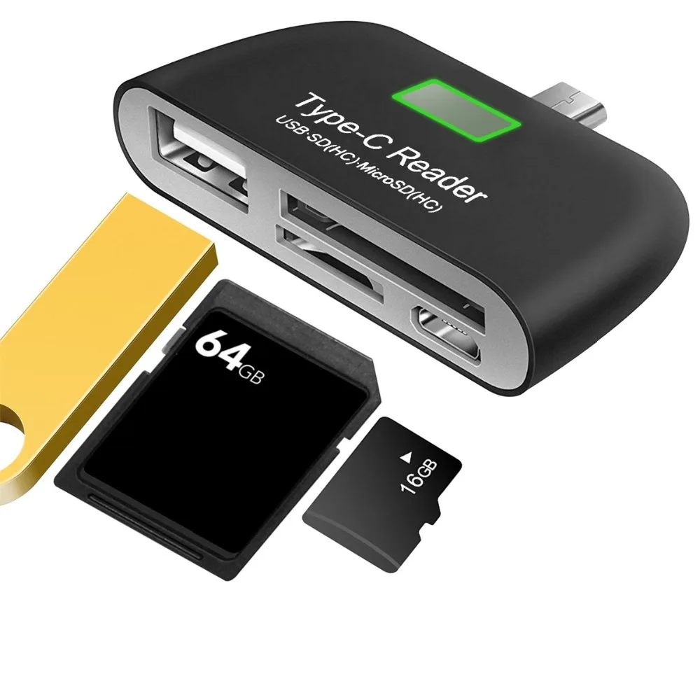 4 в 1 TYPE-C OTG кард-ридер концентратор SD/TF памяти расширения, тип-c к USB комбо