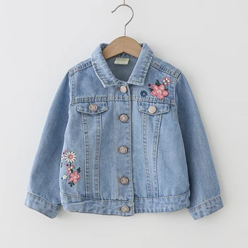 

2020 Kids Autumn Spring Girls Denim Jackets Clothes Outwear Jackets Fashion Coat Children Cartoon Flower Embroidery Print Coat
