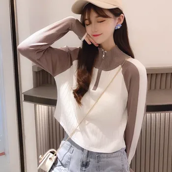 

Fashion Turtleneck Sweater Women Spring Autumn Zipped Knitted Pullover patchwork Slim Soft Jumper Sweater Female Knit Tops