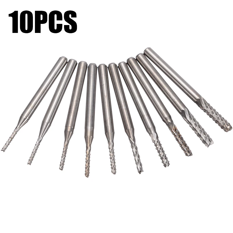 New 1.3-3.175mm End Mill Rotary Burr Tool PCB CNC Engraving Milling Cutter Professional Tungsten Steel Sliver Corn Milling Tools
