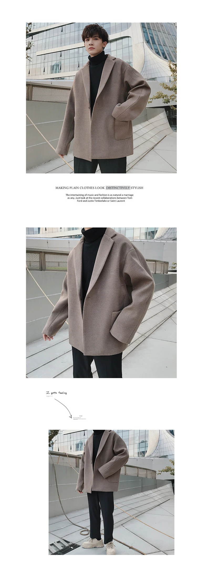 Winter Short Woolen Coat Men Fashion Solid Color Casual British Wind Woolen Jacket Man Loose Cotton Thick Woolen Overcoat Male