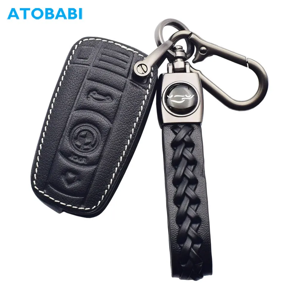 Leather Car Key Case Smart Keychain Remote Fobs Cover Skin For BMW E90