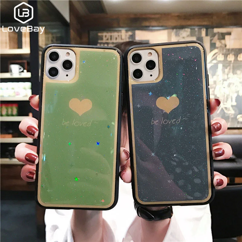 Lovebay Блестящий Мягкий чехол с сердечками для iPhone 7 8 6 6s Plus жесткая задняя крышка из