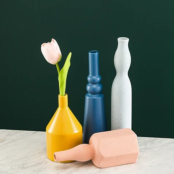 

Nordic Molandi Ceramic Vase Frosted Plain Geometric Art vases Artificial Flower Arrangement Flower Pot vase decoration home