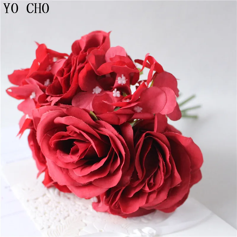 YO CHO 7Heads Silk Roses Wedding Bouquet Artificial Flower Mini Silk Flowers Autumn Farmhouse Home Decor Rose Wedding Decoration