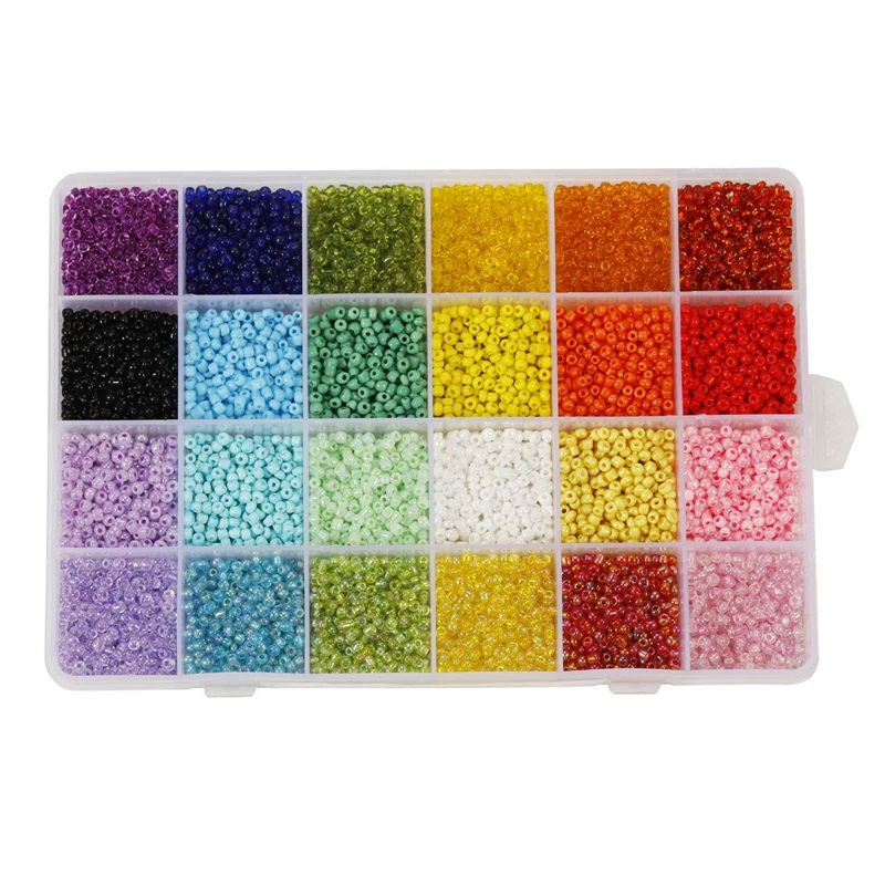 12000pcs 3mm Glass Seed Beads 24 Colors Loose Beads Kit Bracelet Beads