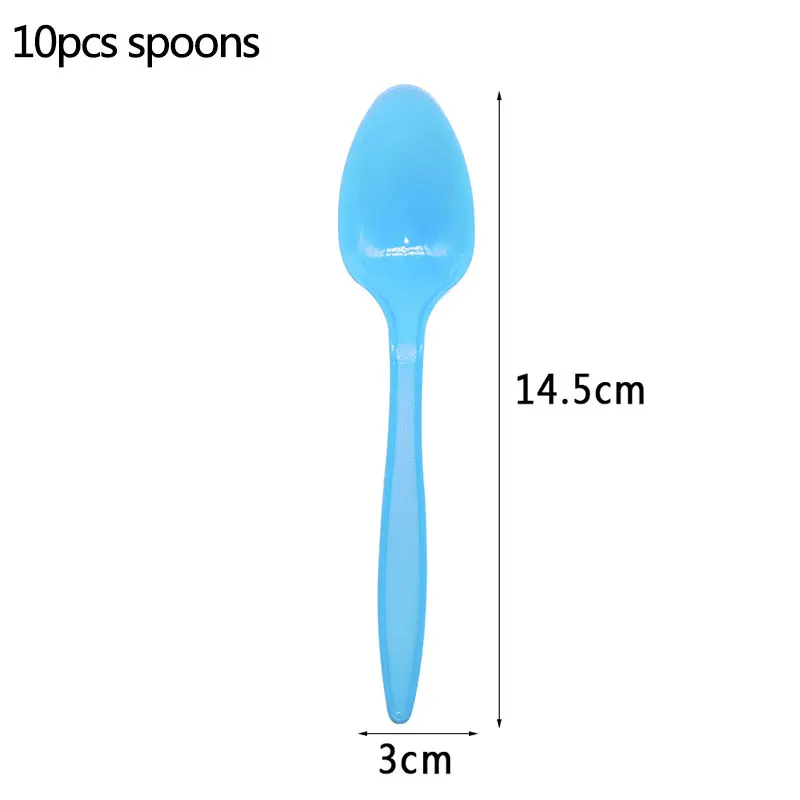b05-10pcs spoons Баннеры для мальчиков и девочек, вечерние принадлежности для украшения, одноразовые столовые приборы, тарелки, чашки, соломинки, скатерть - Цвет: b05-10pcs spoons