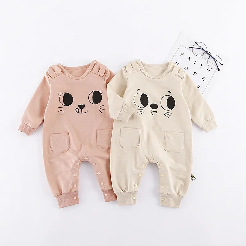 

Clothes for Babies 2019 Spring Cartoon with Big Eye One-piece Romper Baby Casual Crew Neck Long Sleeve Crawling Clothes Small Po