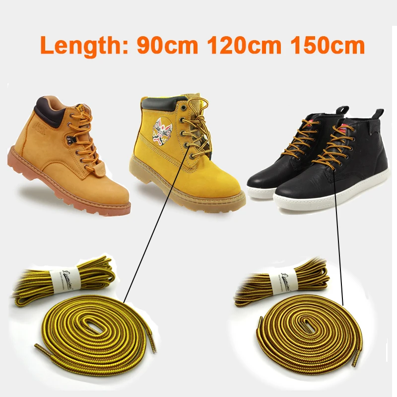 1Pair Striped Double Color Shoe laces Boots Outdoor Sport ShoeLaces Cotton Round Shoelace Length 90cm 120cm 150cm