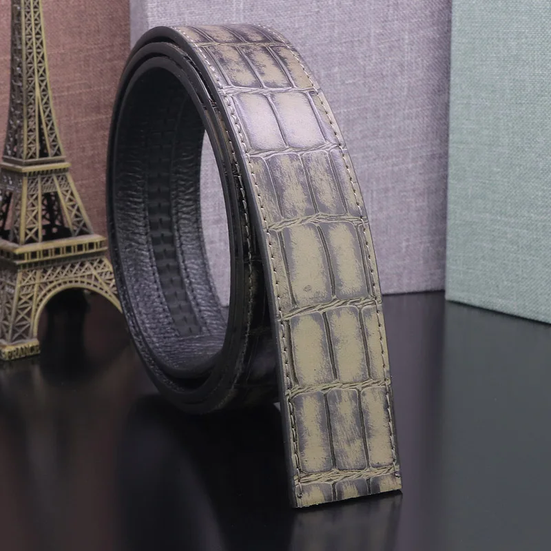 Высокое качество Автоматическая Пряжка мужские ремни без пряжки с крокодиловым узором серые мужские пояса из натуральной кожи повседневные ремни из воловьей кожи - Цвет: Gray