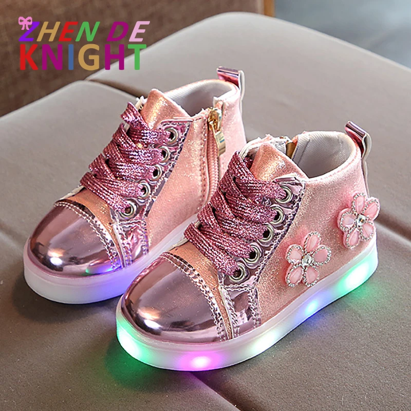 Zapatillas luminosas niñas, zapatos florales con suela tenis luz Led, EU 21 30|Zapatillas deportivas| - AliExpress