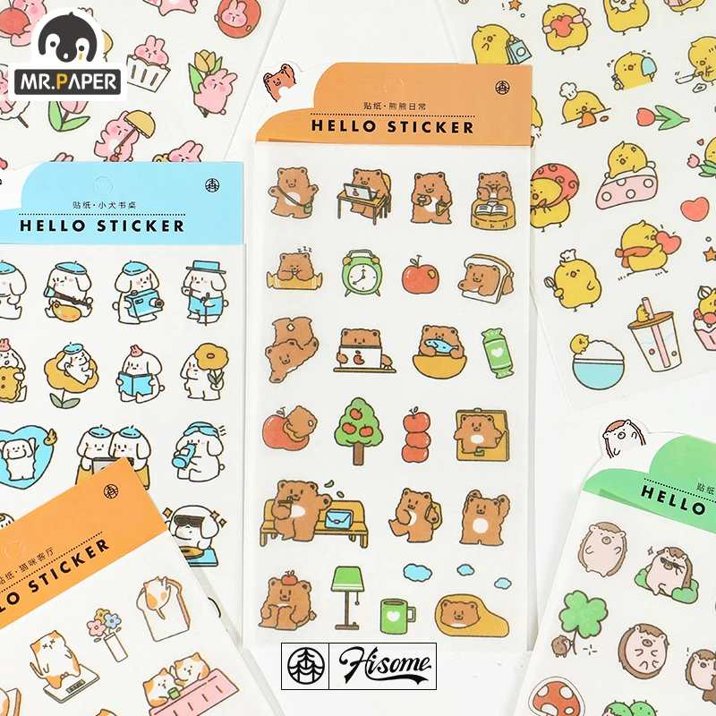 

Mr.paper 1pcs/lot Adorable Animal Daily Life Hello Sticker Card Stickers Creative Bullet Journal Scrapbooking Deco Stickers