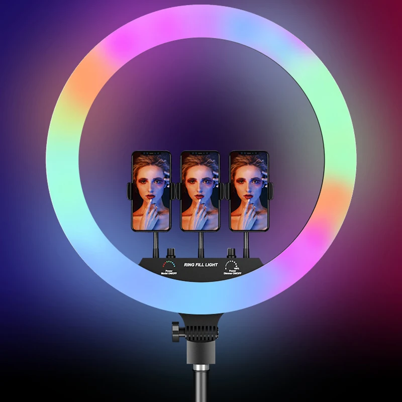 LED RGB 링 라이트 20cm 8/10/12/14/18 인치 RGB 다채로운 사진, 라이브 촬영 메이크업 비디오 스튜디오