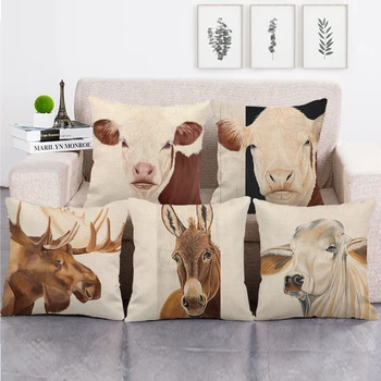 

45cm*45cm light color farm animal cow design cushion cover linen/cotton sofa and seat pillow cover decorative pillow case
