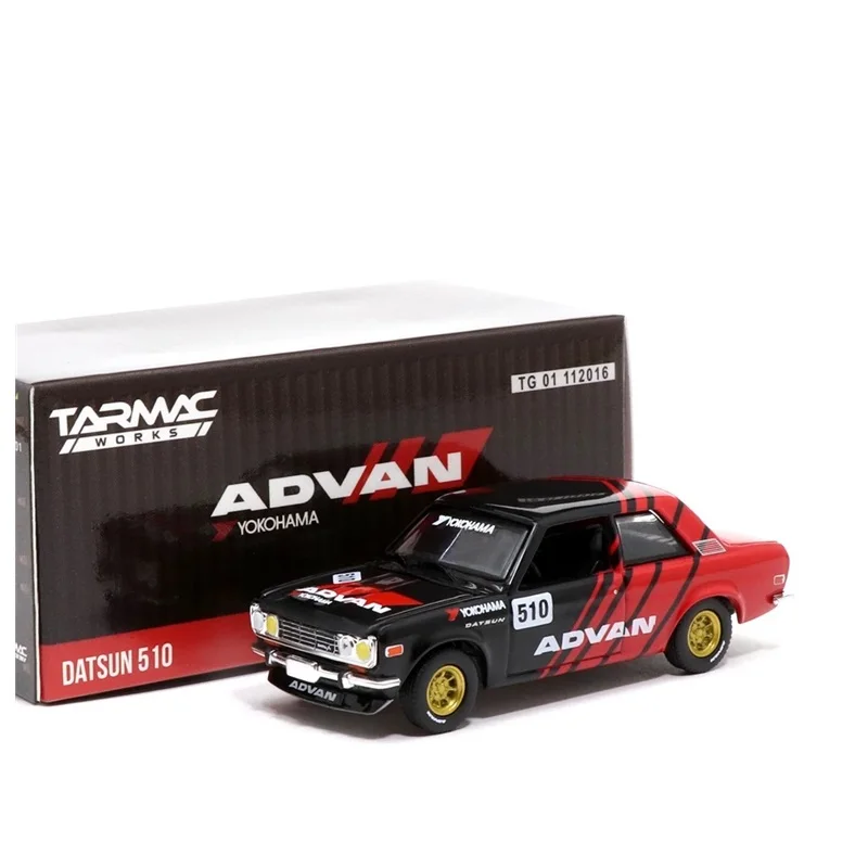 Зеленый свет x Tarmac работает 1/64 Datsun 510 ADVAN литой модельный автомобиль