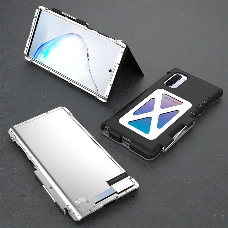 

R-JUST Luxury ShockProof Case For Samsung Galaxy Note10 Note10Plus 5G Flip Aluminum Metal 360 Protective Armor Phone Case KS0353
