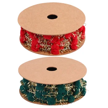

2 Rolls Glitter Pom-poms Ribbon Christmas Tree Decorative Ribbon for Art Crafts