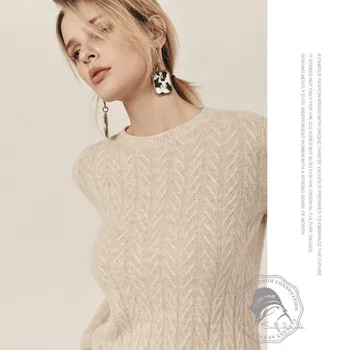 

Brand Wool Winter Knitted Sweater Pullover Loose Twist Wool O- Neck Warm soft Wool 2020 New Style Women Wool Boutique Women's