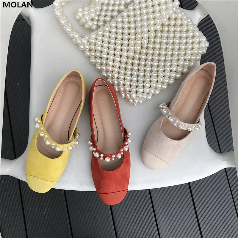 

MOLAN Brand Designers 2019 Autumn Korean Fashion Luxury Pearl String Bead Soft Bottom Ballet Flats Woman Shoes Slip On Loafers