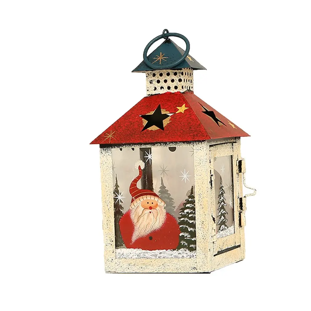 

Christmas Light Ornaments Iron Retro Wind Lights Decoration Pendant Small House Shape Wind Light Santa Claus Pattern