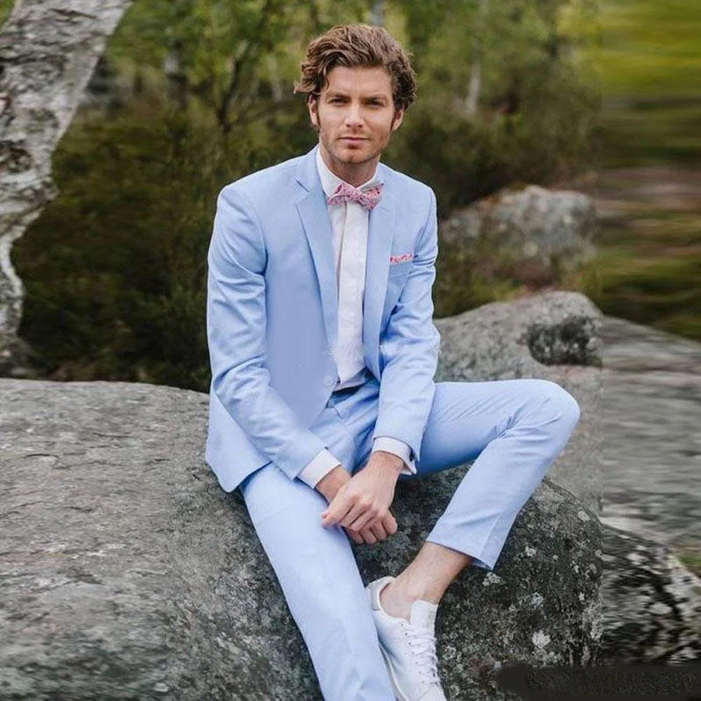 Smoking da sposa Slim Fit azzurro chiaro due bottoni risvolto dentellato  abito da ballo da uomo giacca e pantaloni su misura per abbigliamento da  sposo|Suits| - AliExpress