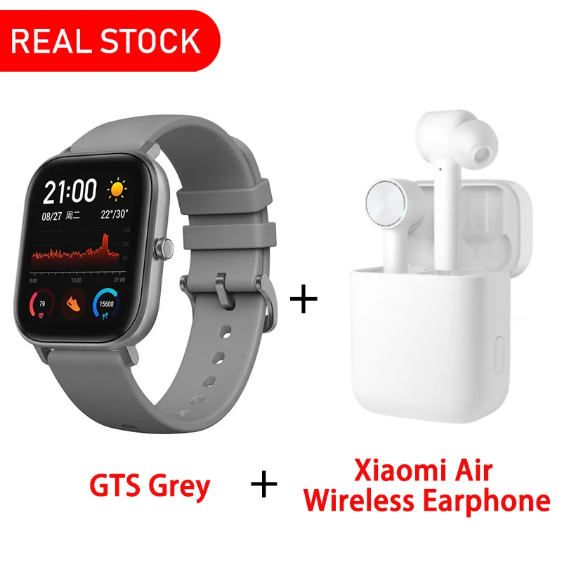 Глобальная версия, Новые смарт-часы Amazfit GTS, 5 АТМ, водонепроницаемые, для плавания, умные часы, 14 дней, батарея, управление музыкой, для телефона Xiaomi IOS - Цвет: G add Air Earphone
