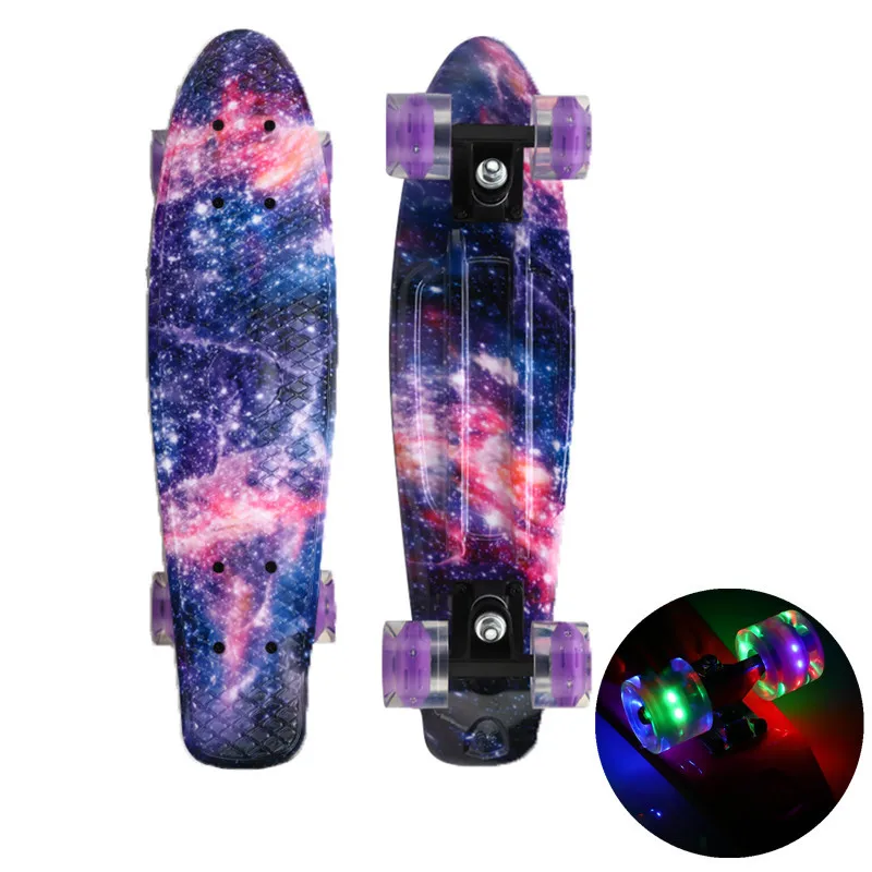 Скейтборд Pennyboard мини круизер светодиодные светящиеся колеса пластиковый Galaxy