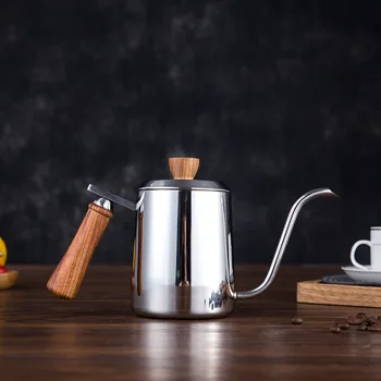 

350ML 600ML 304 Stainless Steel Swan Gooseneck Drip Kettle Swan Neck Thin Mouth Wooden Handle Hand Made Coffee Tea Sharing Pot