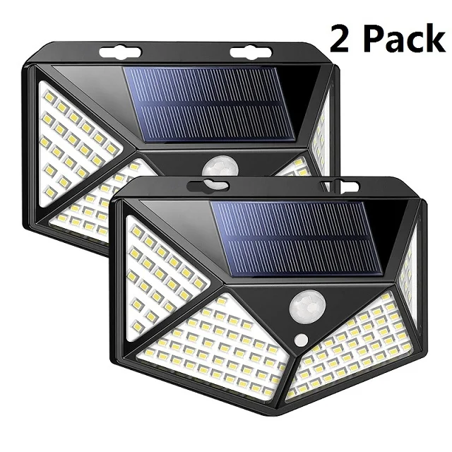 Настенный светильник на солнечной батарее с 114 светодиодами, 3 режима, датчик движения, широкий угол 270 °, водонепроницаемый настенный светильник с зарядкой для садовой дорожки, уличные лампы - Испускаемый цвет: 2 Packs