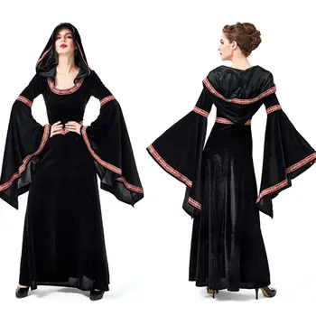 

New Halloween black vampire wizard costume worker European retro palace parent-child Costume Stage witch clothings PS1976L66