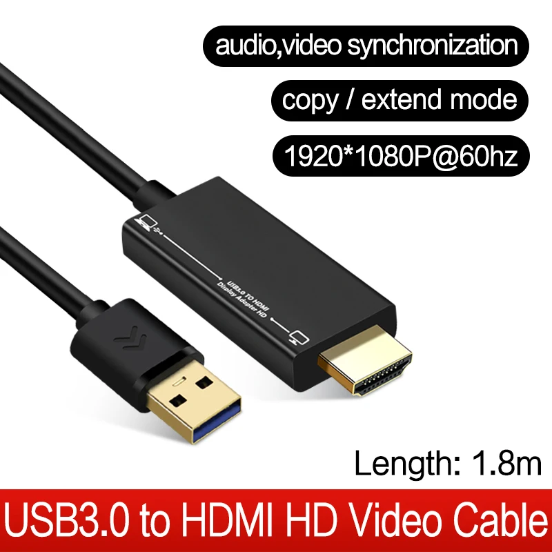 Кабель AJIUYU USB3.0-HDMI USB 3 0 HDMI конвертер для ноутбука Lenovo ASUS ПК адаптер 1 8 м HD 1080P кабель