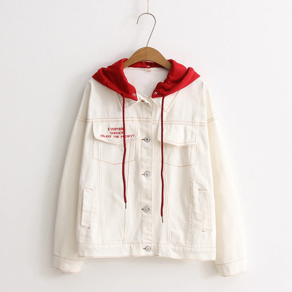 

Deconstructable Hooded Jacket Versatile Students BF Style Long-sleeved Coat Jacket Early Spring New Style WOMEN'S Dress S22989