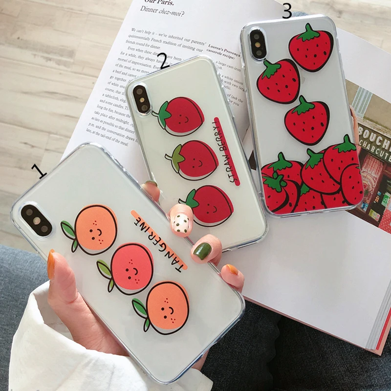 Милый чехол для телефона с клубничкой iPhone 7 8 Plus XS MAX X XR прозрачные мягкие чехлы из