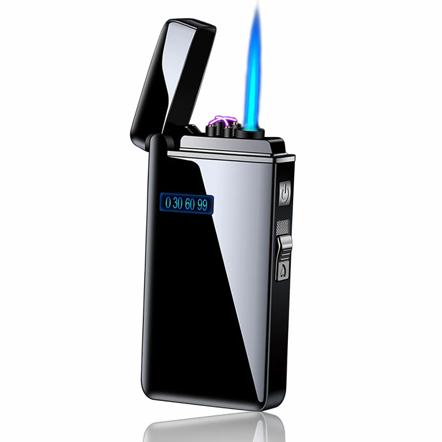 Gas Electric Windproof Metal Usb Torch Lighter Jet Turbo Dual Arc Led