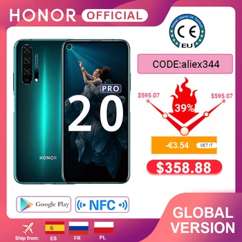 Перейти на Алиэкспресс и купить Глобальная версия HONOR 20 Pro Google Play смартфон 6,26 '8Гб 256 ГБ Kirin 980 Восьмиядерный 48мп камера мобильный телефон Android NFC