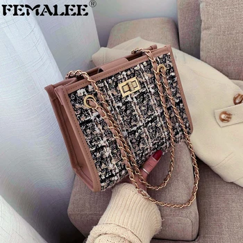

Tweed Fashion Plaid Handbag Winter Trendy Designer Chain Shoulder Bucket Bag Lady Travel Shopping Large Capacity Messenger Bolsa