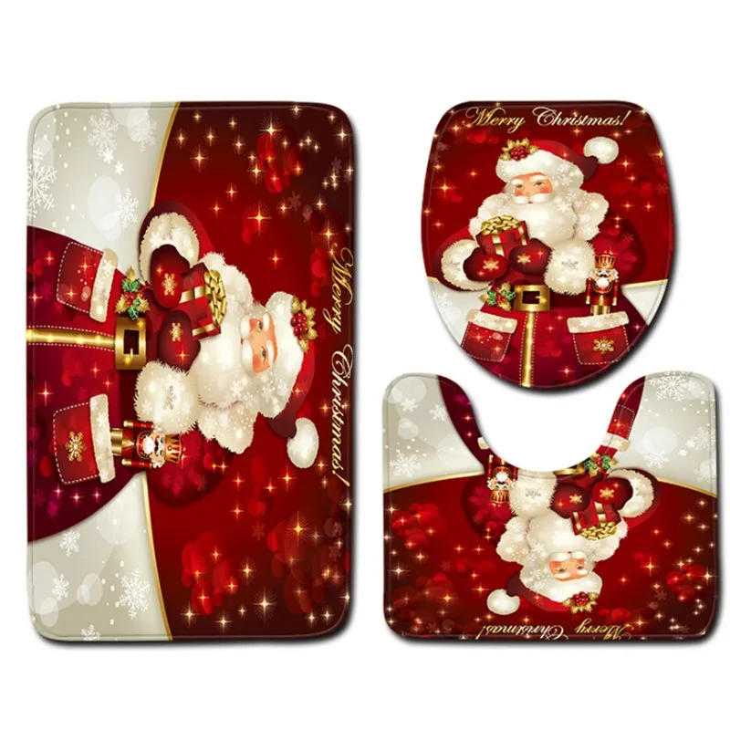 Santa Claus 3 шт./компл. мультфильм Рождественские Носки с рисунком; мягкие носки с противоскользящим покрытием, на плюшевой подкладке, коврик для ванной фланель контур ковры крышка Туалет Ванная комната комплект - Цвет: Santa Claus