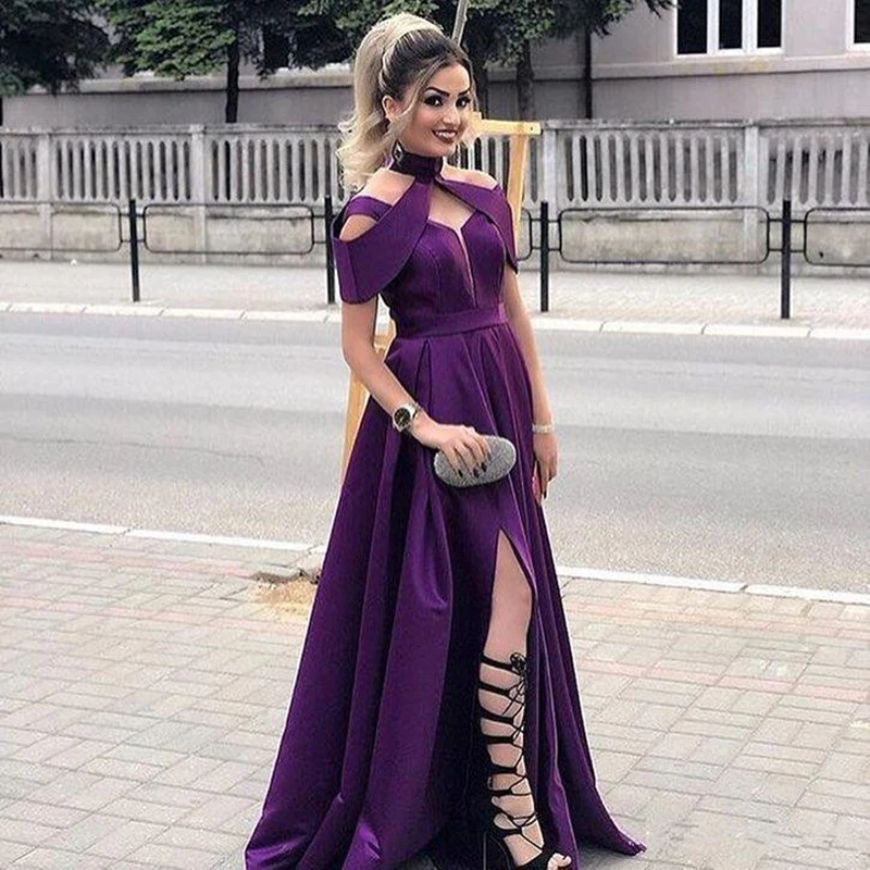 

Eightree Long Side Split Prom Dresses Vestidos De Novia Purple Formal Evening Party Gowns A Line Cheap 2021 Evening Dresses