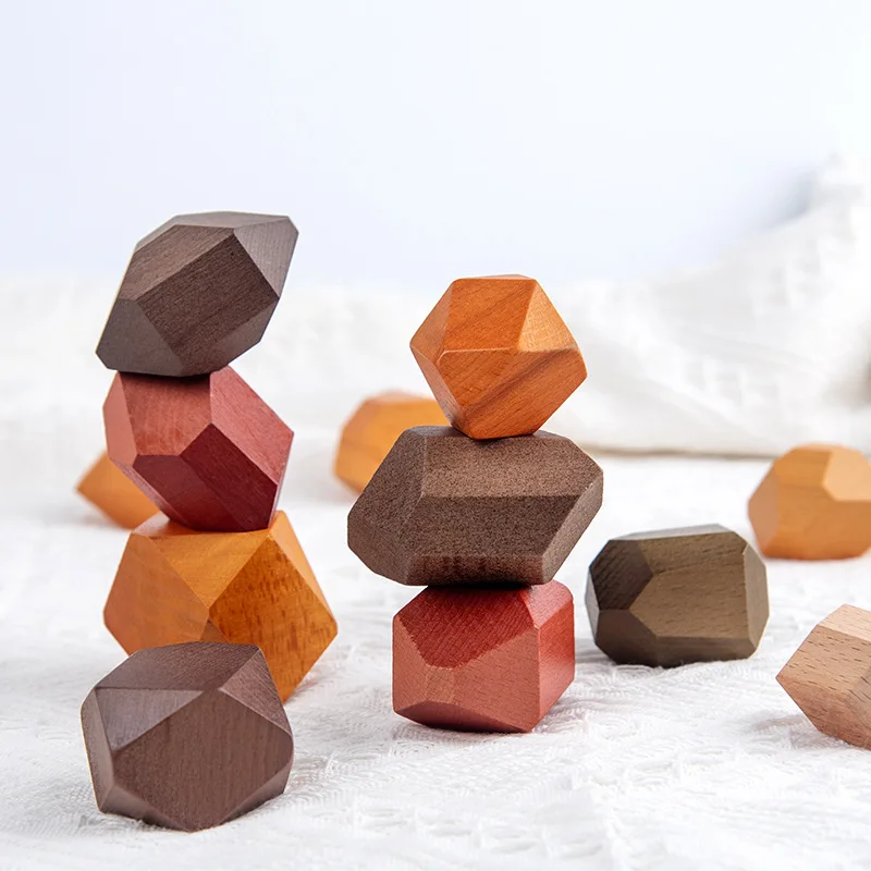 

Baby Wooden Jenga Building Block Colored Stone Creative Educational Toys Nordic Style Stacking Game Rainbow Stone Wooden Toy