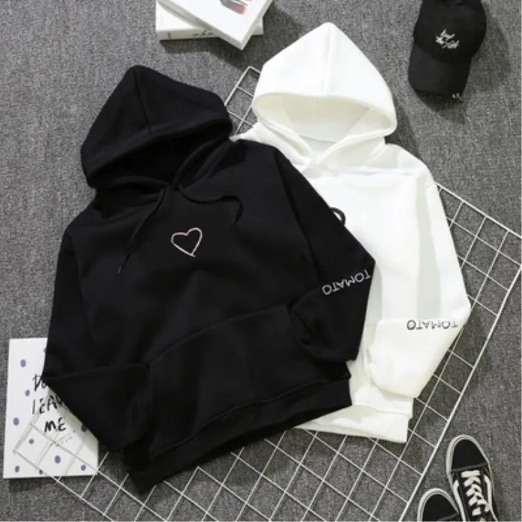 

2018 Autumn And Winter Heart Embroidered Hooded Pullover plus Velvet Hoodie Korean-style Men And Women Couple Clothes Students B