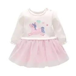 Живописное детское платье для маленьких девочек с принтом единорога; одежда из тюля в стиле пэчворк; бальное платье с длинными рукавами для